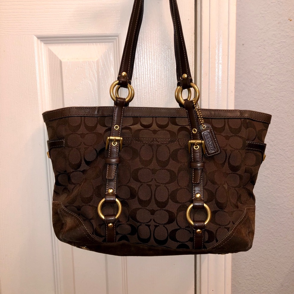 Coach Signature Jacquard Zip Tote - Brown